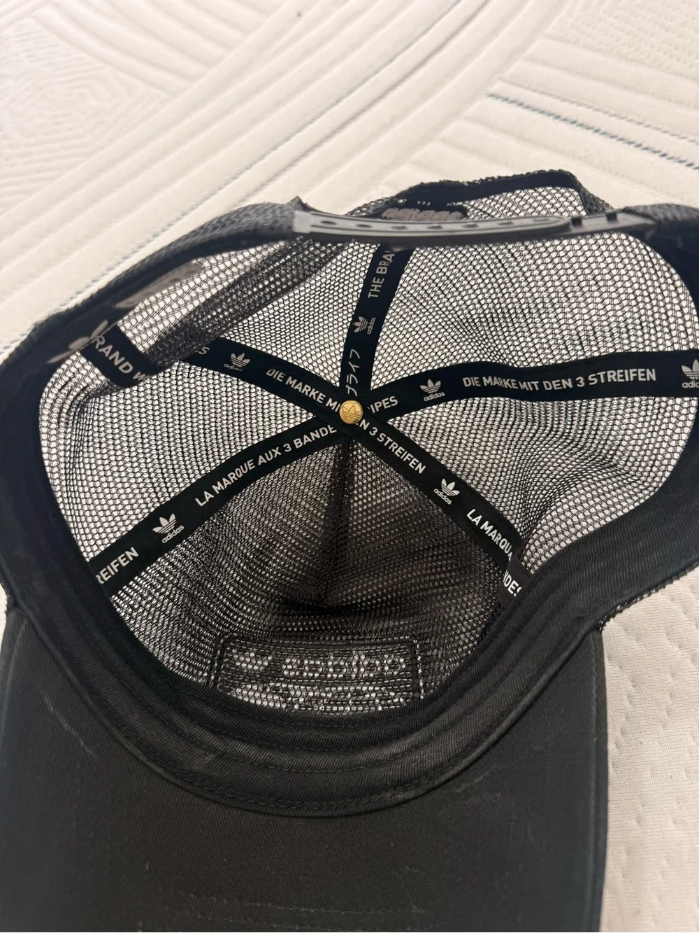Adidas Black Mesh Trucker Hat with Globe Patch